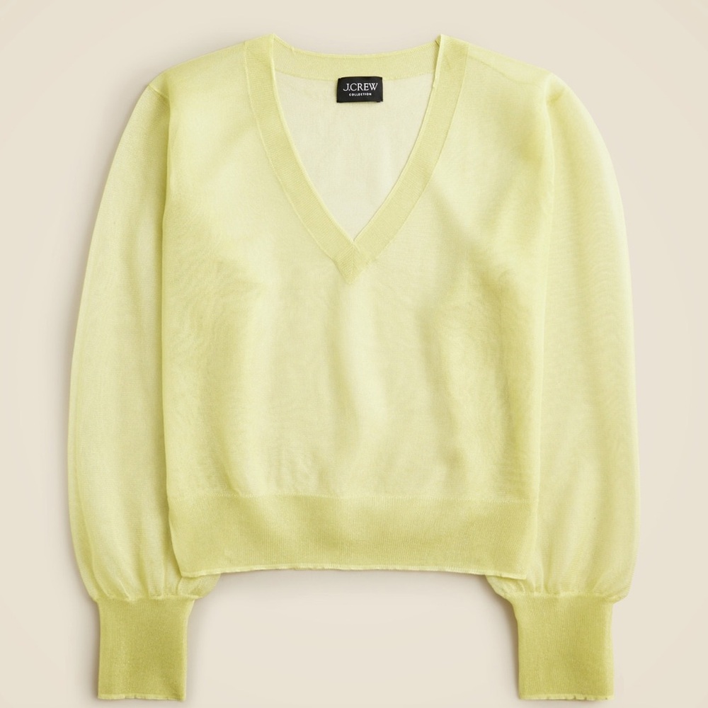 Never Worn J.Crew V-Neck sheer Sweater in chartreuse with tags. Size XS.